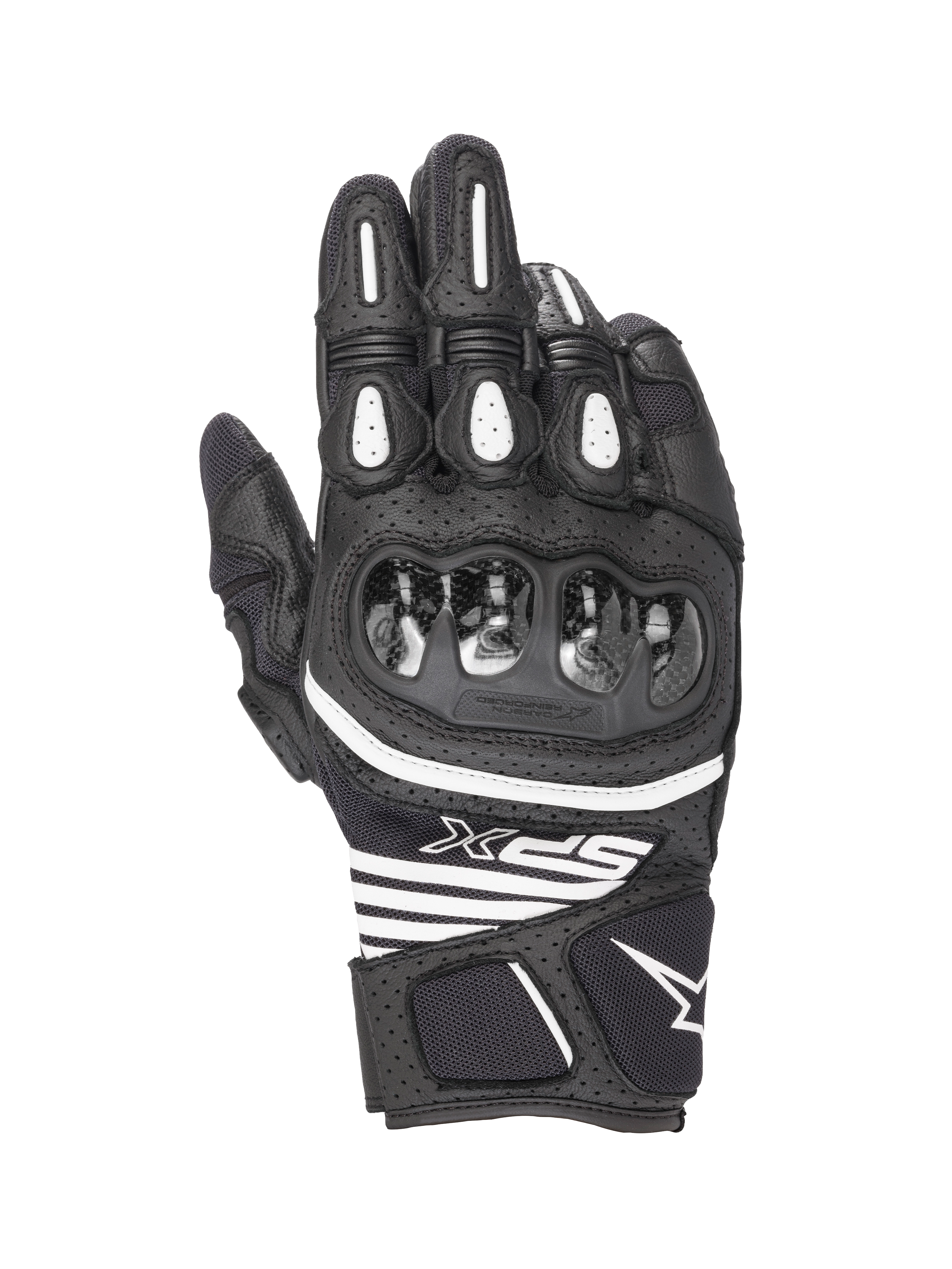 Alpinestars Rękawice SPX AC V2, krótkie letnie rękawice motocyklowe, czarne i białe, certyfikowane CE, konstrukcja ze skóry i siatki z twardym karbonowym ochraniaczem kostek