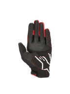 Rękawice Alpinestars Honda SMX-2 Air Carbon V2, widok dłoni, czarne i czerwone, skóra i siatka 3D, zamszowe wzmocnienia chwytu.