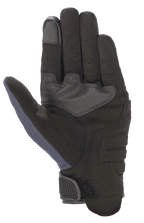 Alpinestars Copper Gloves, rękawice motocyklowe, Mood Indigo, widok dłoni, konstrukcja z syntetycznego zamszu, wzmocniona wyściółka, końcówka palca kompatybilna z ekranem dotykowym, siatkowy panel na kciuku, lekka ochrona miejska