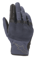 Alpinestars Copper Gloves, miejskie rękawice motocyklowe, niebieskie w odcieniu Mood Indigo z czarnymi akcentami, tekstylna konstrukcja mesh, z twardym ochraniaczem kostek i harmonijkowymi panelami na palcach, logo Alpinestars na wierzchu dłoni