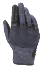 Alpinestars Copper Gloves, miejskie rękawice motocyklowe, niebieskie w odcieniu Mood Indigo z czarnymi akcentami, tekstylna konstrukcja mesh, z twardym ochraniaczem kostek i harmonijkowymi panelami na palcach, logo Alpinestars na wierzchu dłoni