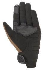 Alpinestars Copper Gloves, miejskie rękawice motocyklowe, brązowo-czarne, widok dłoni z konstrukcją z syntetycznego zamszu, wzmocnione panele chwytne, opuszka palca kompatybilna z ekranami dotykowymi i perforowane detale na palcach