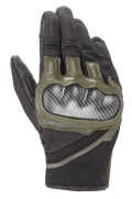 Alpinestars Chrome Gloves, rękawice motocyklowe, czarno-zielone (Forest Green), z twardym ochraniaczem kostek o wyglądzie włókna węglowego, oliwkowozielonymi skórzanymi akcentami i wytrzymałą wielopanelową konstrukcją tekstylną