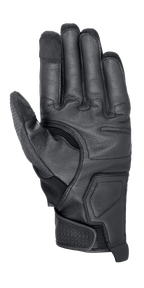 Alpinestars Morph Street Gloves, rękawice motocyklowe, czarne, widok od strony dłoni pokazujący wzmocnione panele ochronne, opuszki palców kompatybilne z ekranami dotykowymi oraz regulowany pasek na nadgarstku dla bezpiecznego dopasowania