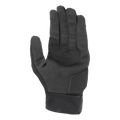 Alpinestars Stated Air Gloves, czarne, widok wnętrza dłoni, miękka tekstura syntetycznego zamszu, wzmocnienia z zygzakowatymi szwami dla lepszego chwytu, wyściełana ochrona nasady dłoni, żebrowany elastyczny mankiet