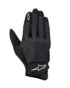 Rękawice Alpinestars Stated Air, rękawice motocyklowe, czarne, siatkowy wierzch dłoni zapewniający maksymalną wentylację, białe logo gwiazdy na palcu wskazującym i pasku na nadgarstku, regulowane zapięcie na rzep, lekki materiał syntetyczny, opływowy miejski design