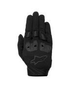 Alpinestars SP X 1 Gloves, czarne wyścigowe rękawice motocyklowe, wierzch dłoni z teksturowanej elastycznej tkaniny, czarne logo z gwiazdą, zintegrowane ochraniacze kostek TPR i slidery na palcach, trwała sportowa konstrukcja