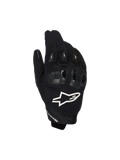 Alpinestars SP X 1 Gloves, sportowe rękawice motocyklowe, czarne z białym logo, widok z góry ukazujący ochronę kostek TPR i wentylowany materiał mesh, odzież ochronna do jazdy szosowej i sportowej