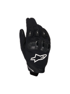 Alpinestars SP X 1 Gloves, sportowe rękawice motocyklowe, czarne z białym logo, widok z góry ukazujący ochronę kostek TPR i wentylowany materiał mesh, odzież ochronna do jazdy szosowej i sportowej