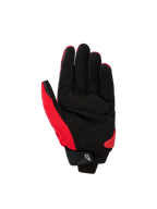 Rękawice Alpinestars SP X 1, sportowe rękawice motocyklowe, czerwono-czarne, widok od strony dłoni ukazujący spód z syntetycznej skóry ze wzmocnionymi strefami, czerwona elastyczna tkanina z boku i na kciuku, czarny mankiet z małym białym uchwytem z logo Astars i czerwony slider dłoni z TPR