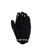 Alpinestars Mogress Airflow Gloves, miejskie rękawice motocyklowe, Anthracite Black, widok od strony dłoni ze wzmocnieniami syntetycznymi i strefami siatki 3D, silikonowe wstawki na palcach, krótki mankiet z białym logo