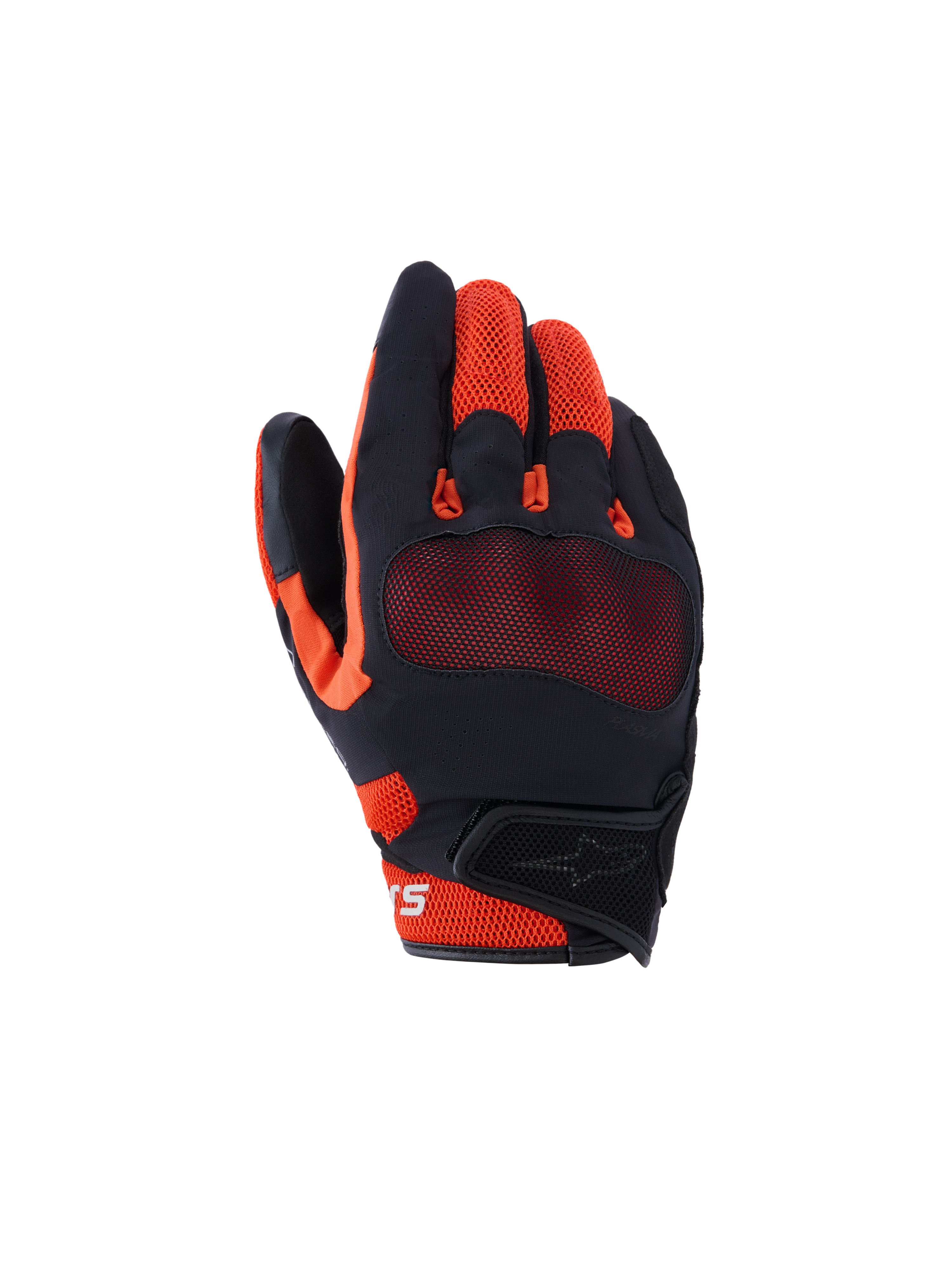 Rękawice Alpinestars Mogress Airflow, miejskie rękawice motocyklowe, czarne, czerwone i pomarańczowe, oddychająca konstrukcja z siatki 3D, widoczny ochraniacz kostek, krótki mankiet z zapięciem na rzep