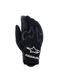 Alpinestars Manti Air Gloves, rękawice motocyklowe, czarne, z oddychającą siateczką i teksturowaną ochroną kostek o strukturze plastra miodu, białe logo i napis Alpinestars na nadgarstku, lekka konstrukcja do letniej jazdy adventure