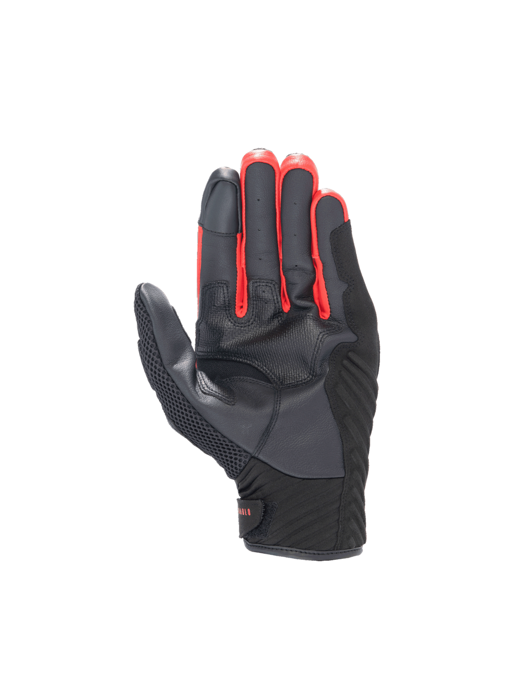 Alpinestars FQ20 SMX-1 Air V2 Monster, męskie skórzane rękawice motocyklowe, czarne i czerwone, widok na dłoń i chwyt.