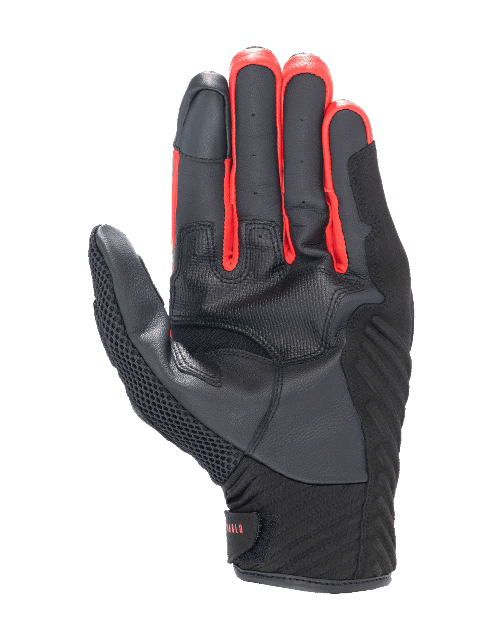 Alpinestars FQ20 SMX-1 Air V2 Monster Gloves, widok od strony dłoni, konstrukcja z czarnej skóry i siatki z czerwonymi akcentami między palcami, krótkie rękawice motocyklowe do jazdy ulicznej i miejskiej