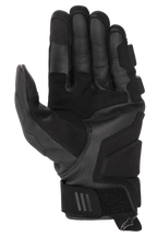 Alpinestars Phenom Leather Air Gloves, czarne rękawice skórzane, widok od strony dłoni, wykonane z wysokiej jakości skóry koziej, wzmocnione strefy chwytu, regulowane zapięcie na rzep w nadgarstku