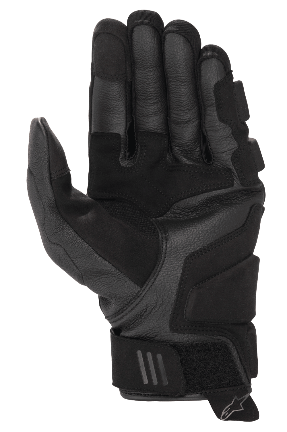 Alpinestars Phenom Leather Air Gloves, czarne rękawice skórzane, widok od strony dłoni, wykonane z wysokiej jakości skóry koziej, wzmocnione strefy chwytu, regulowane zapięcie na rzep w nadgarstku