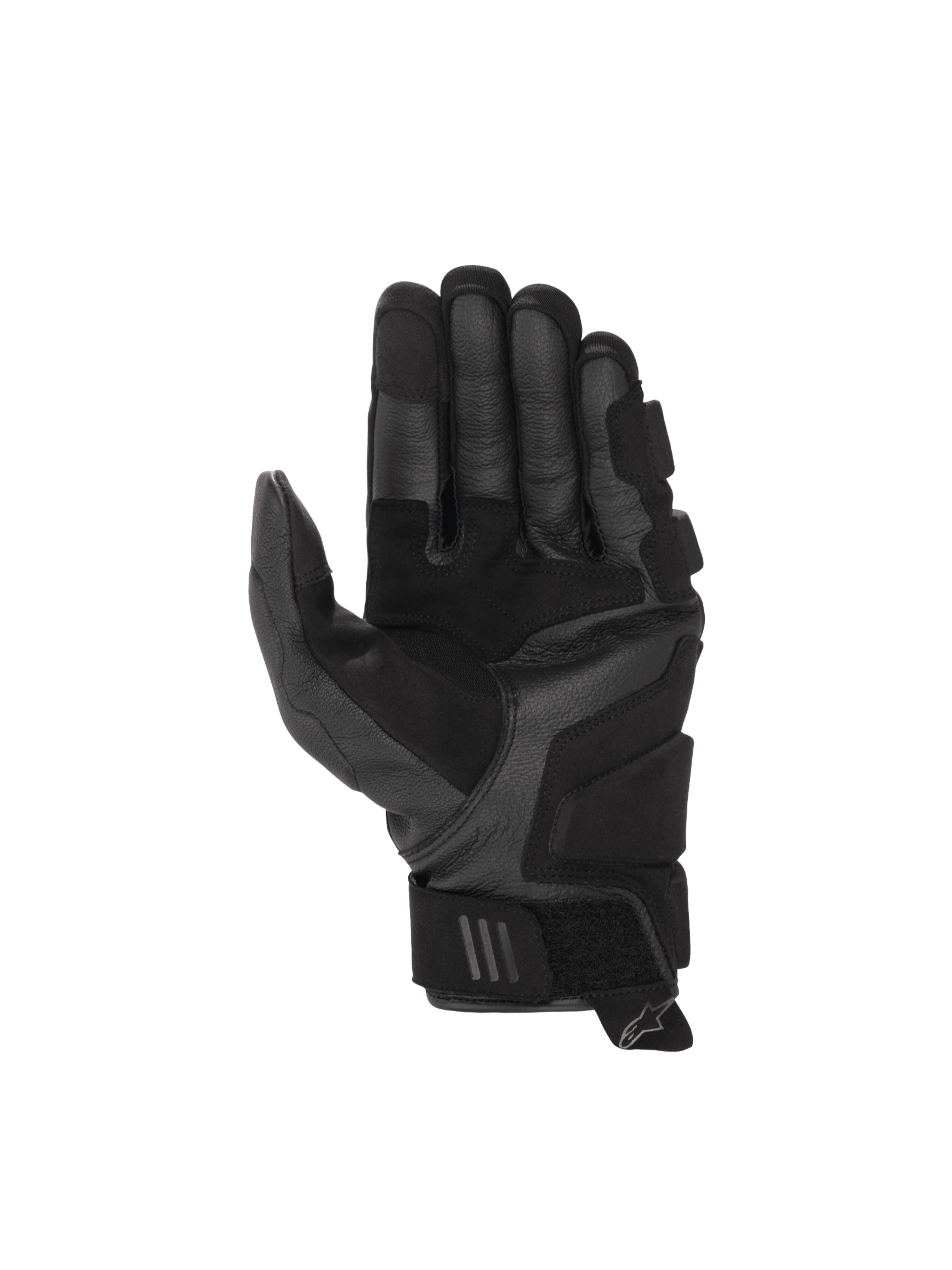 Alpinestars Phenom Leather Air, czarne rękawice motocyklowe ze skóry koziej, widok dłoni ze wzmocnionymi strefami kontaktu.