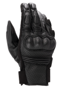 Alpinestars Phenom Leather Air Gloves, czarne rękawice motocyklowe, konstrukcja z perforowanej skóry koziej, zintegrowany twardy ochraniacz kostek, elastyczne wstawki akordeonowe na palcach, krótkie zapięcie mankietu