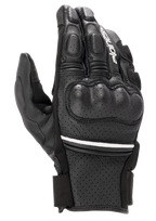 Alpinestars Phenom Leather Air Gloves, krótkie rękawice motocyklowe, czarne z cienkim białym paskiem, wykonane z perforowanej skóry koziej, twardy ochraniacz kostek, wyściełane palce