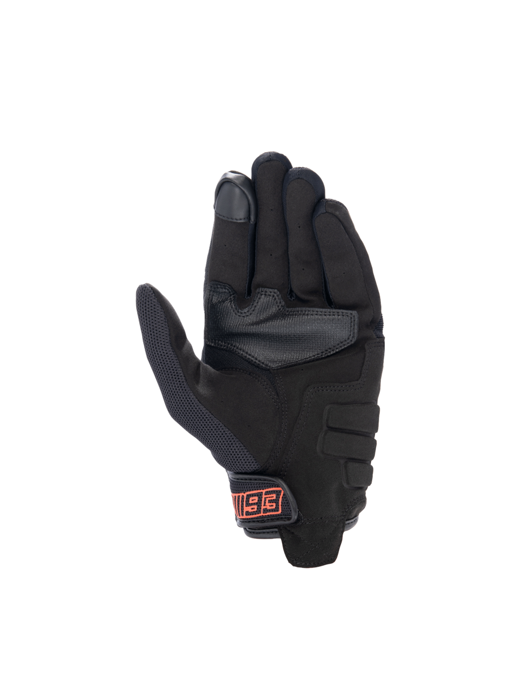 Alpinestars MM93 Losail V2, czarne miejskie rękawice motocyklowe, dłoń z zamszu syntetycznego, czerwone logo, ekran dotykowy.
