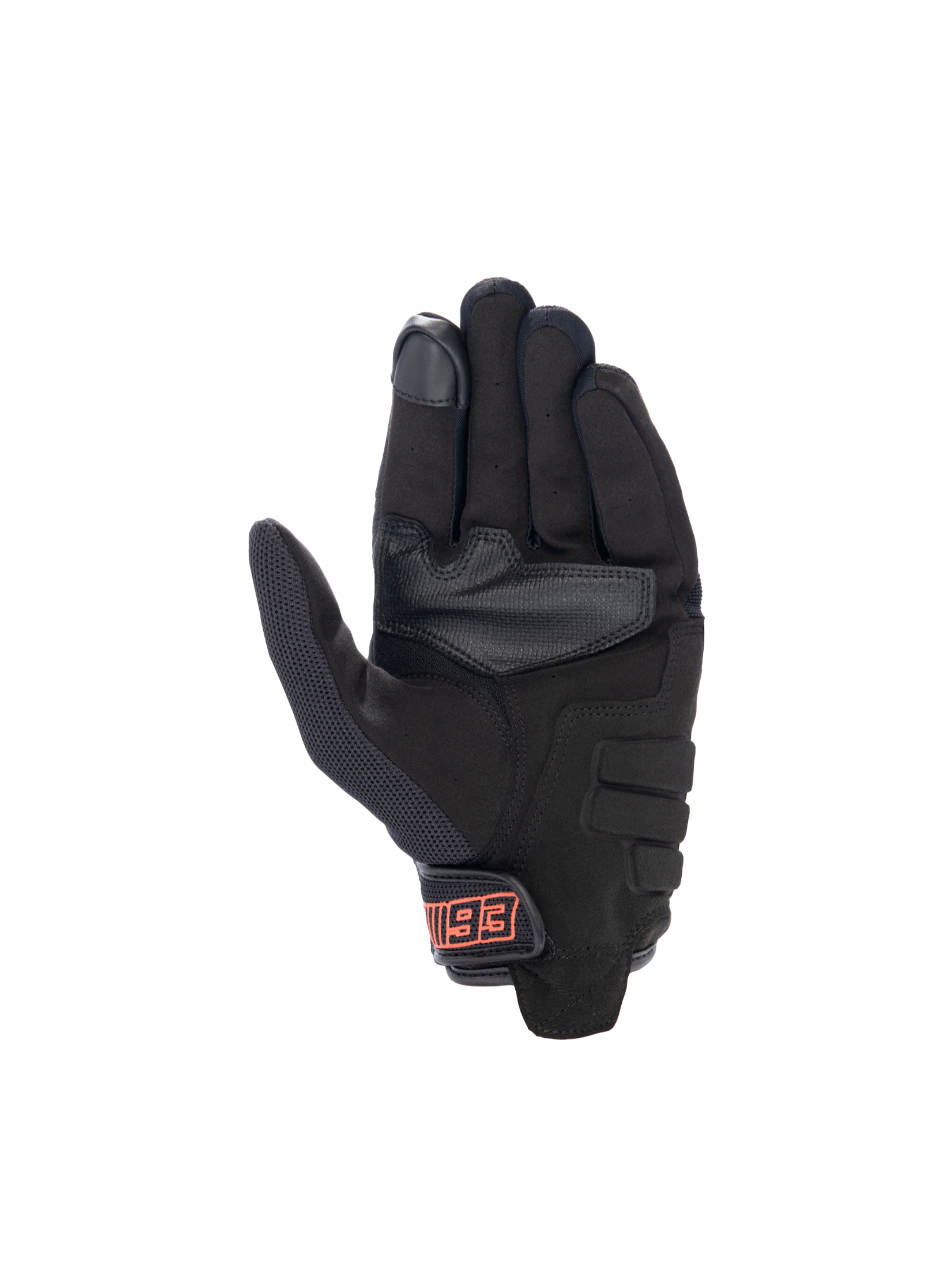 Alpinestars MM93 Losail V2, czarne miejskie rękawice motocyklowe, dłoń z zamszu syntetycznego, czerwone logo, ekran dotykowy.