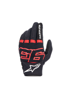 Alpinestars rękawice MM93 Losail V2, czarne i czerwone fluo, miejskie, z twardą ochroną kostek i logo Marc Marquez 93