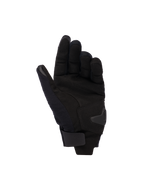 Rękawice damskie Alpinestars Reef V2, czarne, widok od strony dłoni przedstawiający materiał z syntetycznego zamszu, wyściełane wzmocnienie i pasek na rzep na nadgarstku, miejskie rękawice motocyklowe z krótkim mankietem