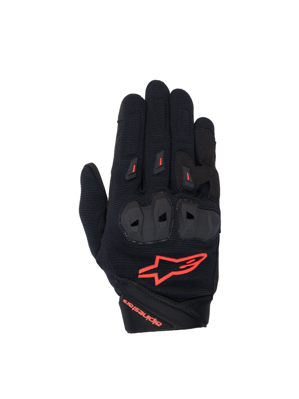 Alpinestars Stella SP X 1, damskie rękawice motocyklowe, czarne i czerwone, wentylowany materiał, ochraniacze kostek TPR.