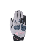 Alpinestars Stella SP X 1 women's motorcycle racing gloves in gray and black with pink accents and TPR knuckle protection.