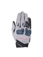 Alpinestars Stella SP X 1 women's motorcycle racing gloves in gray and black with pink accents and TPR knuckle protection.