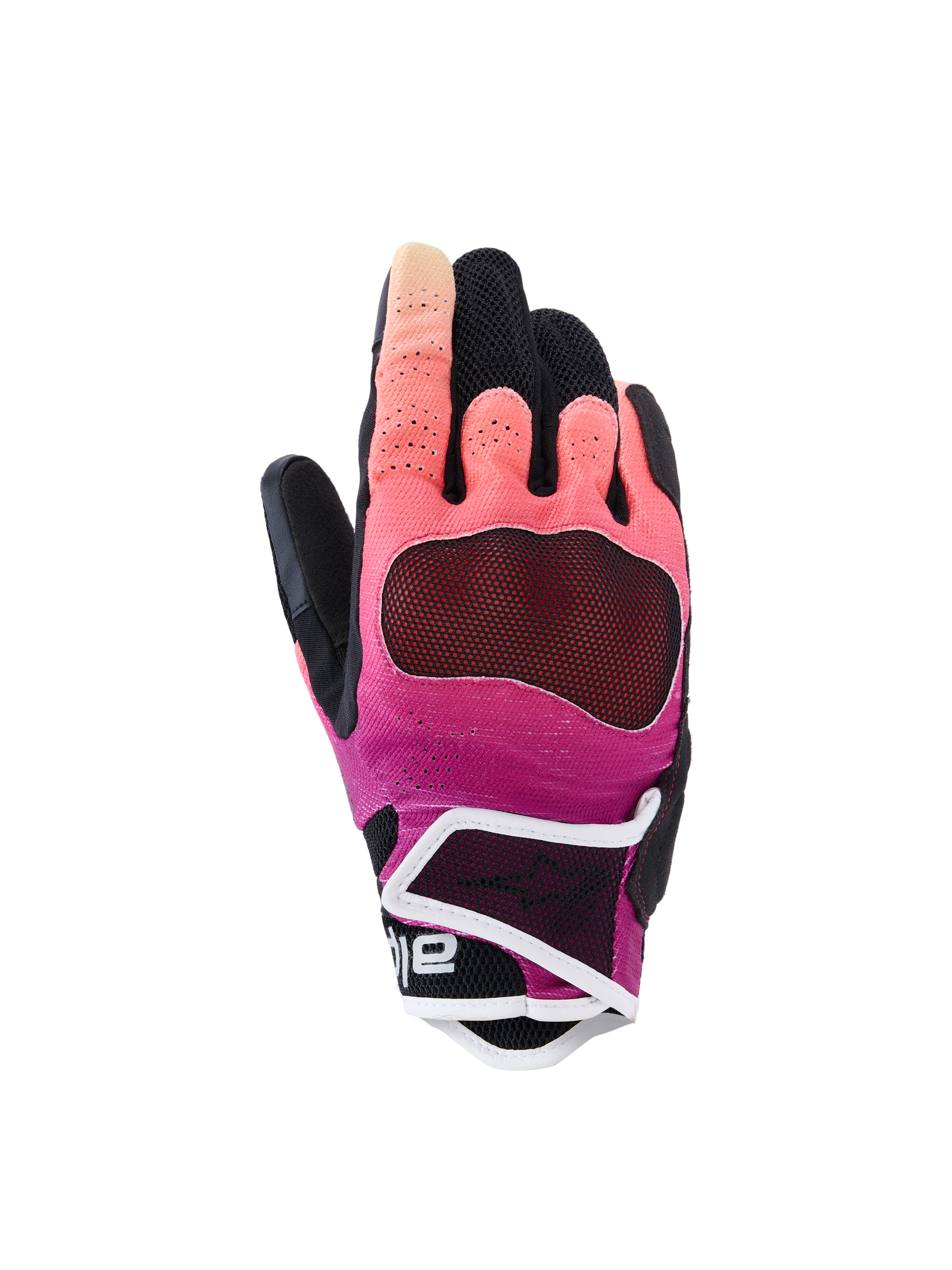 Alpinestars Stella Mogress Airflow Gloves, damskie rękawice motocyklowe, koralowe i czarne z białym wykończeniem, z wentylowanym tekstylnym grzbietem dłoni, laserowo perforowanymi panelami na palcach i ochronnym krótkim mankietem do jazdy miejskiej.