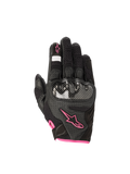 Alpinestars Stella SMX1-Air V2, damskie rękawice motocyklowe, czarne i fuksja, wykonane z perforowanej skóry i siatki, twardy ochraniacz kostek, oddychająca konstrukcja.