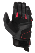 Alpinestars Women Stella Phenom Leather Air Glove, Motorcycle Gloves, Black and Diva Pink, palm side view featuring reinforced leather construction, bright pink finger gussets, and short cuff with adjustable velcro closure
