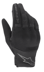 Damskie rękawice Alpinestars Stella Copper, czarne miejskie rękawice motocyklowe, widok z wierzchu dłoni z twardą ochroną kostek, oddychająca tkanina mesh, logo Alpinestars na palcu wskazującym i nadgarstku