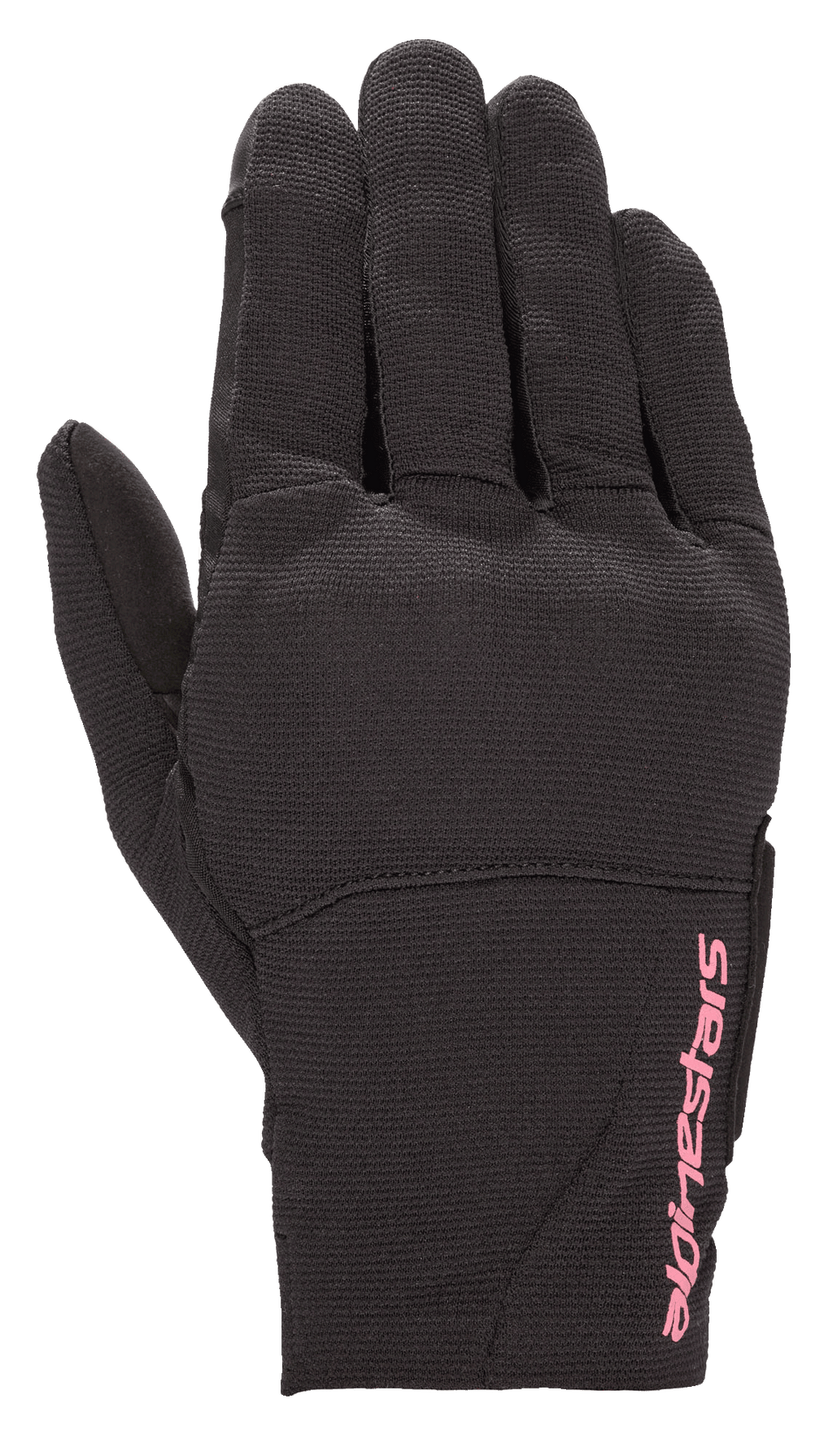 Alpinestars Women Stella Reef Gloves, Urban Motorcycle Gloves, Black with Fuchsia Pink Logo, stretch fabric construction, short cuff design, textured material for city riding