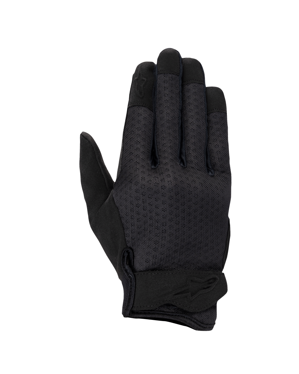 Alpinestars Stated Air Women's Gloves, damskie rękawice motocyklowe, czarne, wentylowany wierzch z siateczki mesh, ergonomiczne zapięcie na nadgarstku z tłoczonym logo, wzmocnione końcówki palców, smukły miejski design