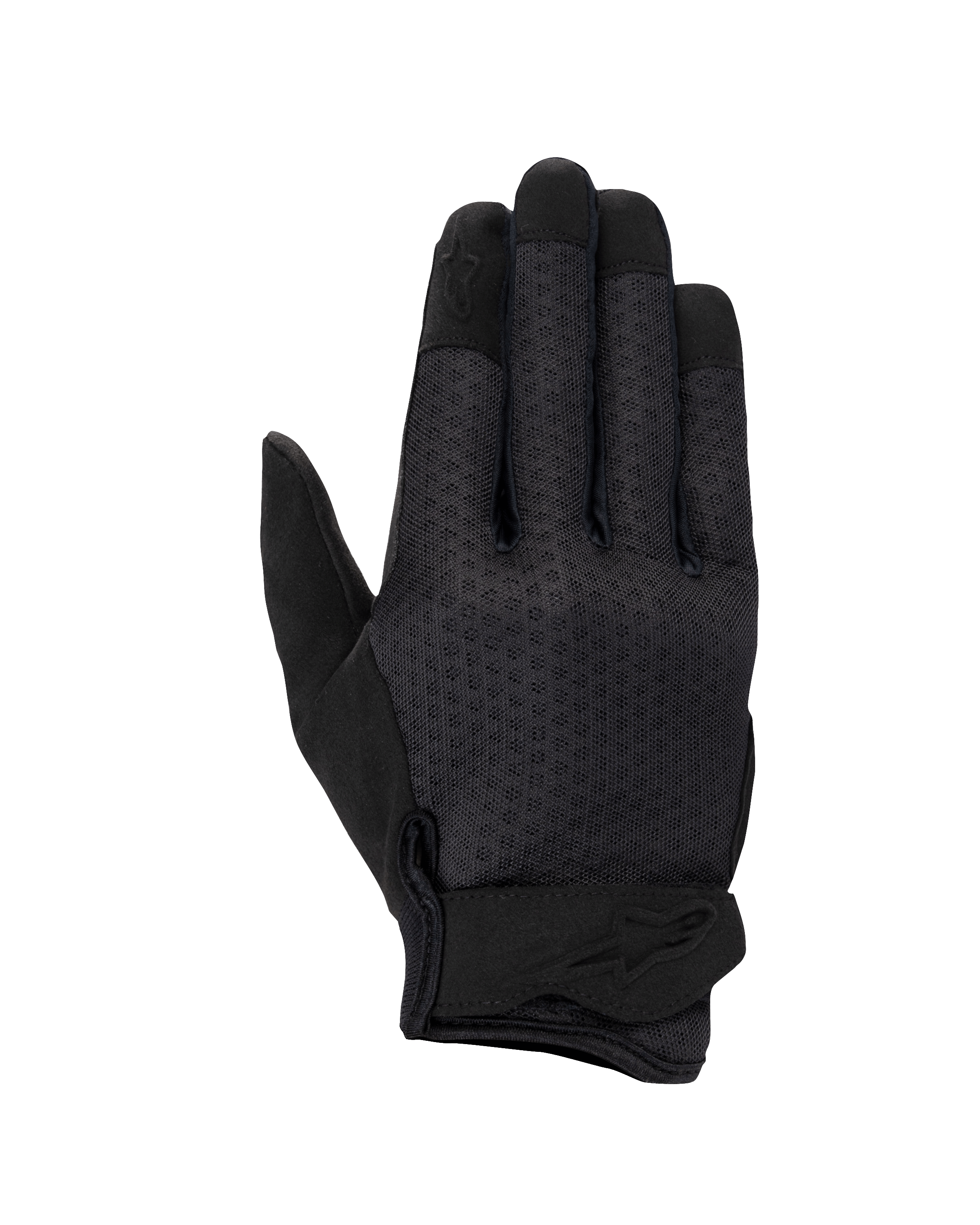 Alpinestars Stated Air Women's Gloves, damskie rękawice motocyklowe, czarne, wentylowany wierzch z siateczki mesh, ergonomiczne zapięcie na nadgarstku z tłoczonym logo, wzmocnione końcówki palców, smukły miejski design