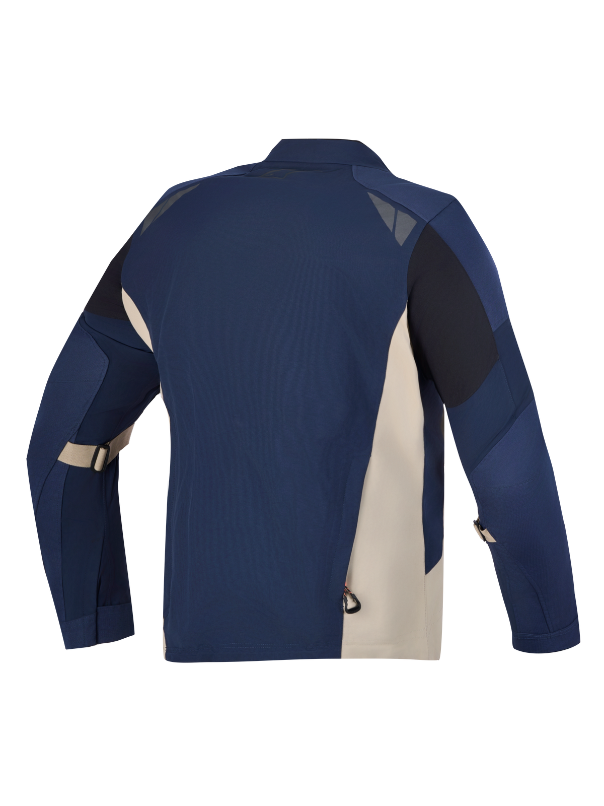 Alpinestars Arenis GORE-TEX Kurtka, motocyklowa kurtka turystyczno-przygody w kolorze ciemnoniebieskim i aluminiowym, widok z tyłu przedstawiający elastyczny materiał i odblaskowe detale