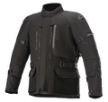 Alpinestars Ketchum GORE-TEX Jacket, czarna motocyklowa kurtka turystyczna, wysoki kołnierz, liczne otwory wentylacyjne na zamek, duże kieszenie cargo, regulowane paski na rękawach i w talii, wzmocnione panele na ramionach, wytrzymała tekstylna konstrukcja do jazdy adventure