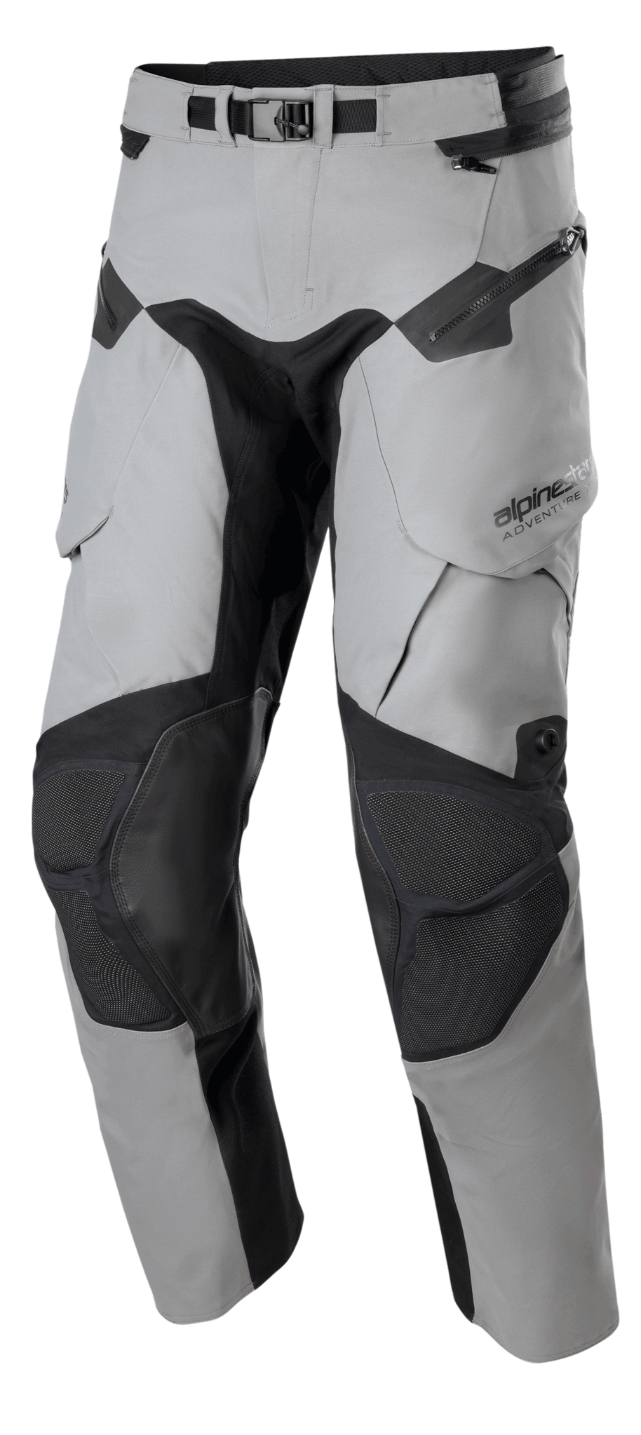 Alpinestars Boulder 3L GORE-TEX Pants, motocyklowe spodnie adventure touring, ciemnoszare i czarne, wzmocnione panele kolanowe Superfabric, kieszenie cargo zapinane na zamek i regulowany pas, trwała wodoodporna konstrukcja do jazdy off-road i adventure