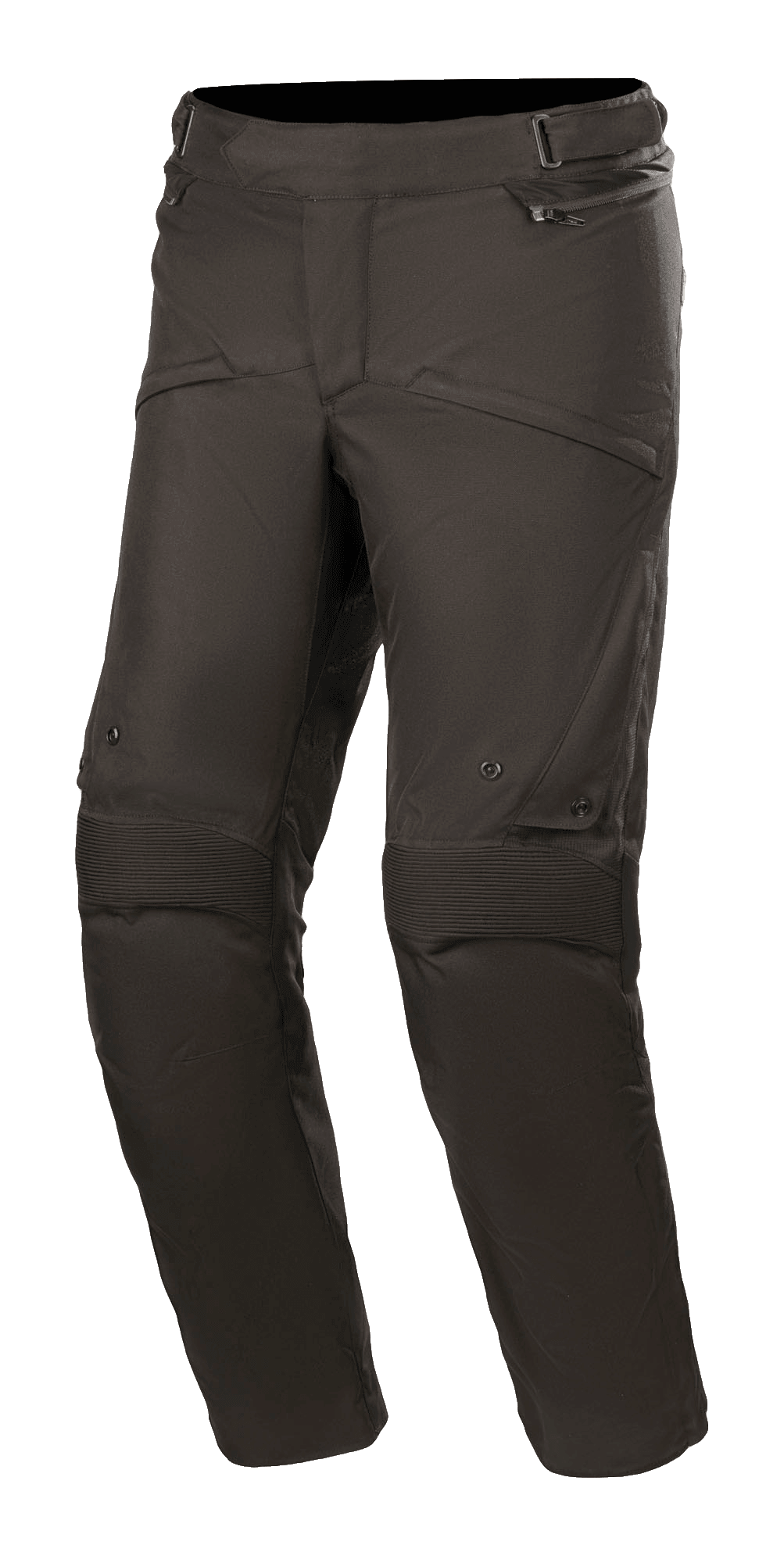 Spodnie Alpinestars Road Pro GORE-TEX, motocyklowe spodnie turystyczne, czarne, wyposażone w elastyczne panele harmonijkowe na kolanach, otwory wentylacyjne zapinane na zamek oraz techniczną konstrukcję tekstylną do turystyki przygodowej