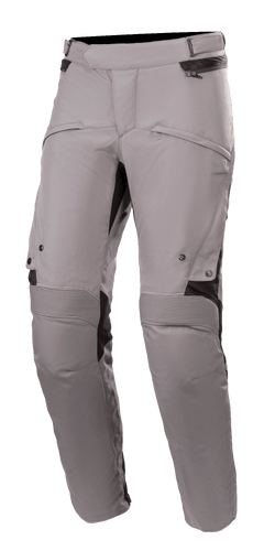 Alpinestars Road Pro GORE-TEX Pants, Motorcycle Touring Pants, Dark Gray and Black, featuring accordion stretch panels on knees, adjustable waist straps, zippered ventilation and pockets, durable technical textile construction