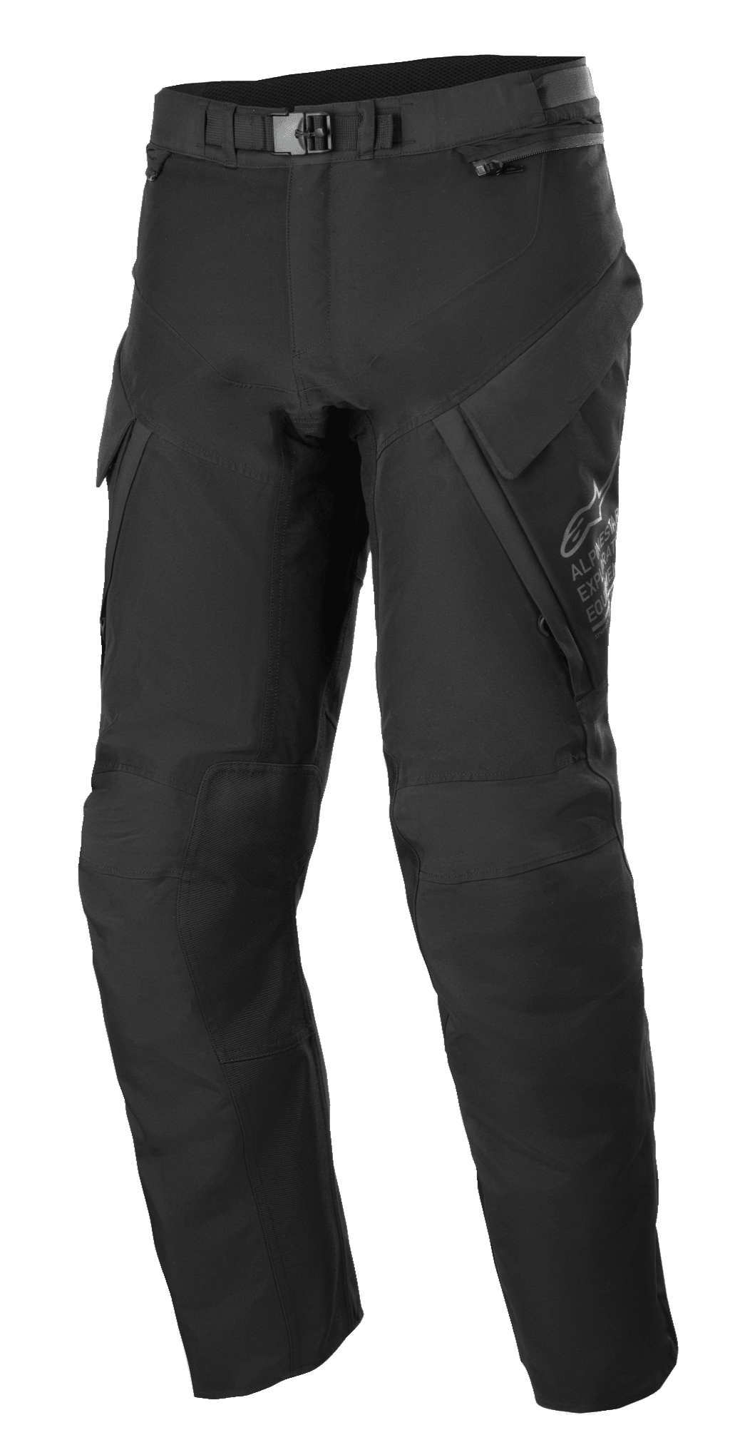 Alpinestars ST-7 2L GORE-TEX Pants, spodnie adventure touring, czarno-ciemnoszare, duże kieszenie cargo, magnetyczne zapięcie klamry w pasie, wzmocnione sekcje kolan, techniczna konstrukcja tekstylna zapewniająca ochronę w każdych warunkach pogodowych