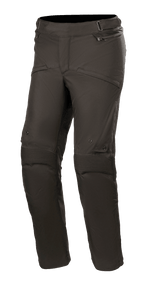 Alpinestars Stella Road Pro GORE-TEX, damskie turystyczne spodnie motocyklowe, czarne, wodoodporna i oddychająca tkanina, profilowane kolana z żebrowaną tkaniną, kieszenie na zamek, regulowane paski w talii