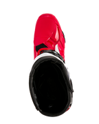 Alpinestars Tech 10 Enduro Boots, Motocross Boots, Bright Red Black White, top-down view looking into the black interior lining, bright red outer shell with white accents, protective off-road racing footwear
