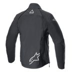 Alpinestars Techdura Jacket, Black Reflex, rear view of textile off-road motorcycle jacket, featuring reflective Alpinestars logos on the lower back and upper neck, rugged design for enduro and adventure riding