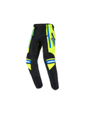 Alpinestars Kids Racer Nomur Pants 2026, młodzieżowe spodnie motocrossowe, ciemnogranatowe z fluorescencyjną żółcią i błękitem UCLA, logo gwiazdy na udzie, branding „astars” na kolanach, ergonomiczny wstępnie zakrzywiony krój do wyścigów terenowych
