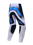 Alpinestars Supertech Hiten AFD, spodnie motocrossowe, widok z tyłu, czarne, białe i niebieskie, elastyczna siateczka