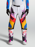Alpinestars Spodnie Supertech Dyna 2027, męskie spodnie MX, białe i wielokolorowe, rip-stop ze skórzanymi panelami.
